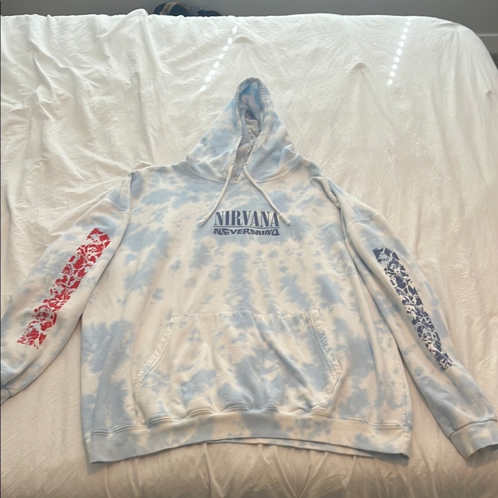 Urban Outfitters Blue and White Tie-Dye Nirvana Hoodie